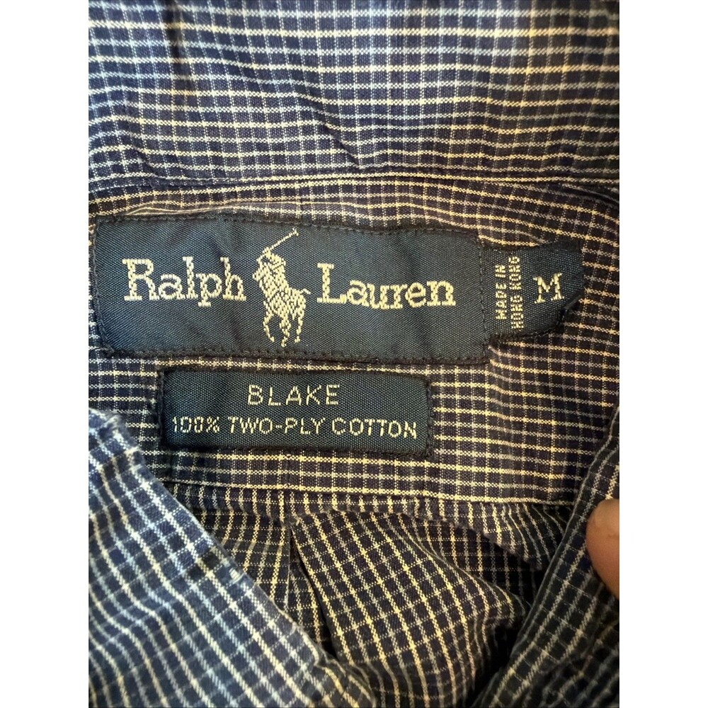 Vintage Ralph Lauren Blake Shirt M Blue Plaid Short Sleeve 100% Cotton 90s - Picture 2 of 6